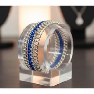 Banana Republic Women's Silver Layered Crystal Enamel Bracelet NWT 45 BLUE